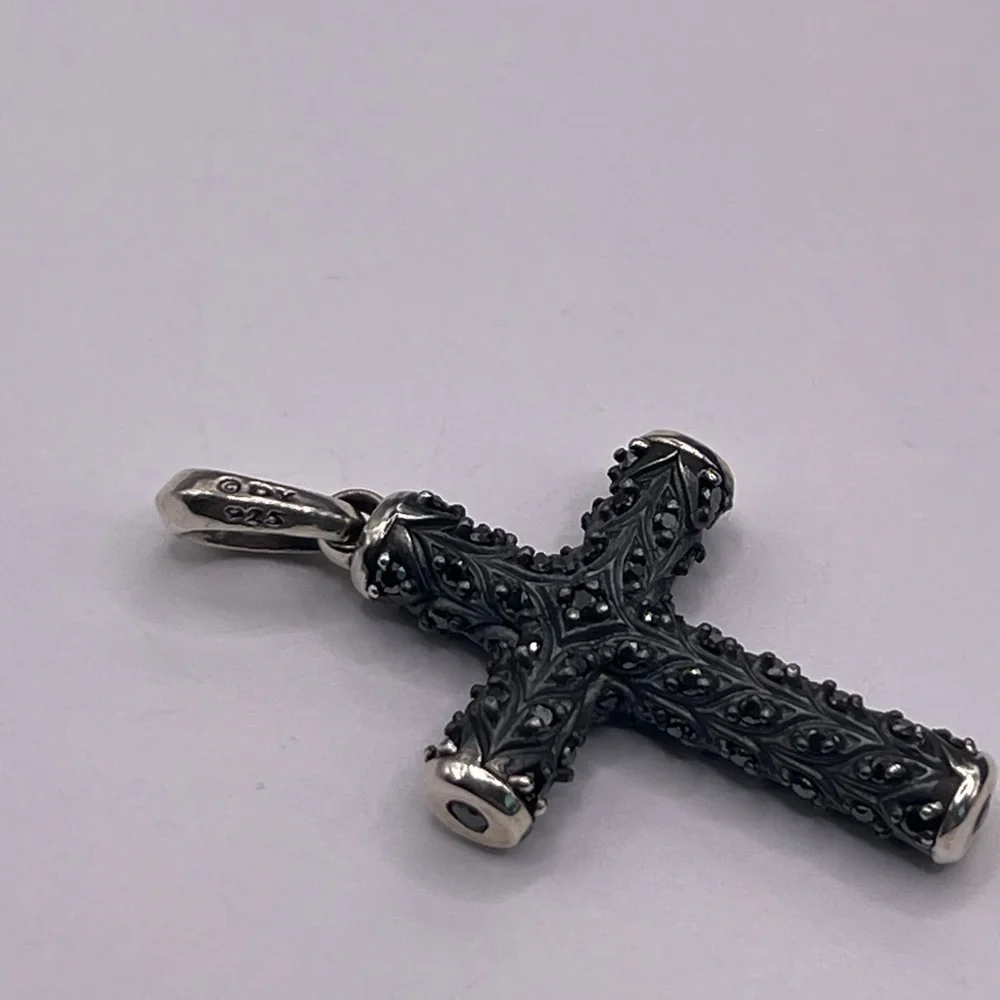 David Yurman Chevron Cross with Black Diamonds Pendant